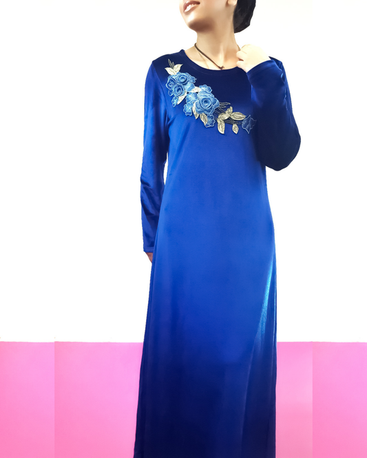 Royal Blue Velvet Applique Dress