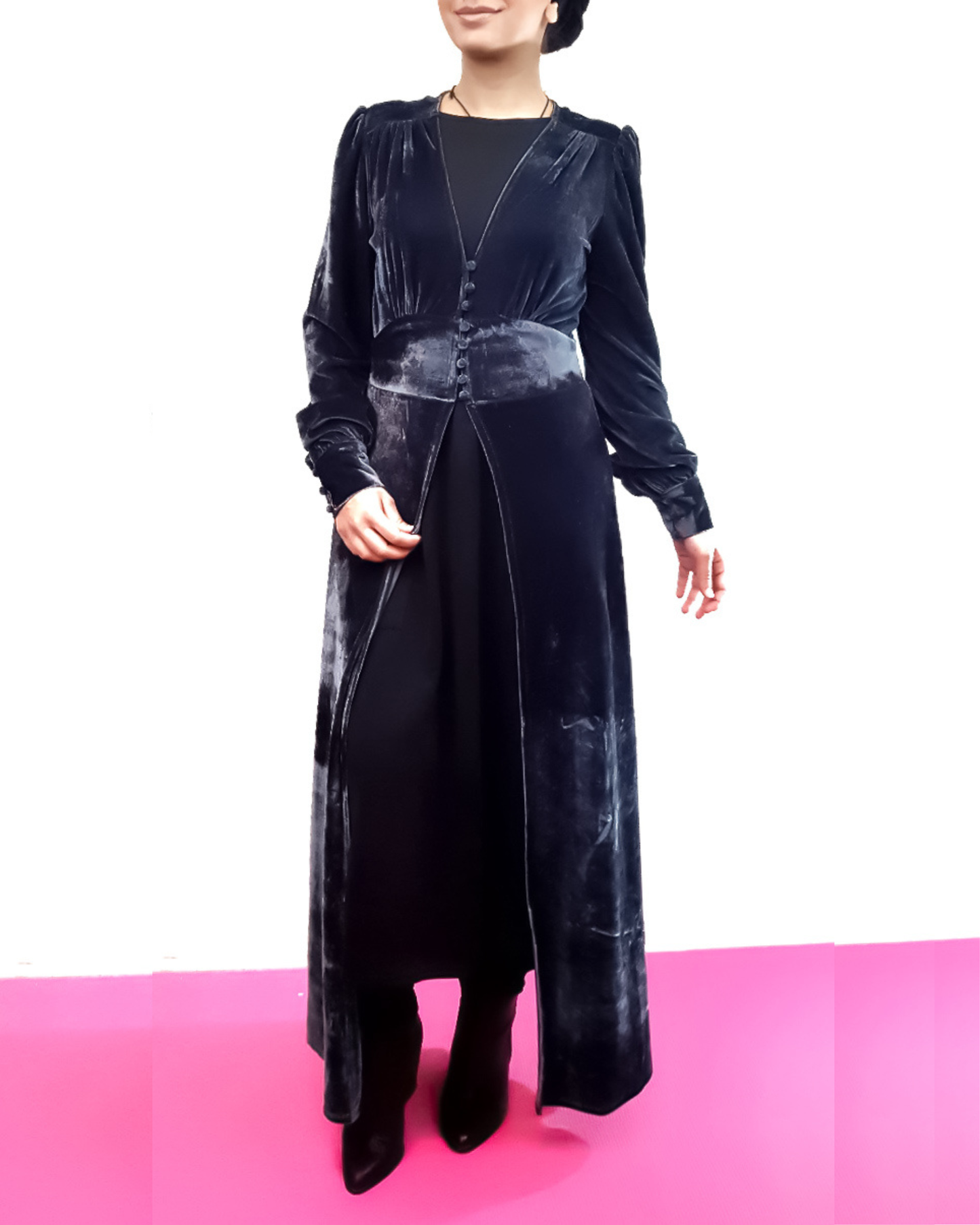 Charcoal Grey Velvet Abaya
