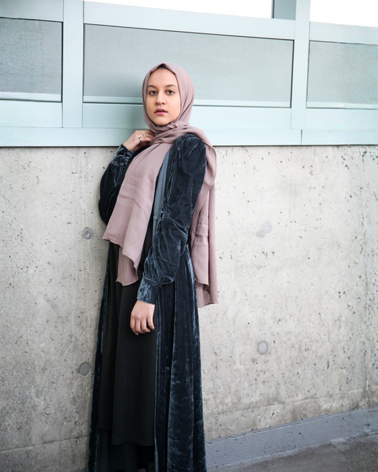 Charcoal Grey Velvet Abaya