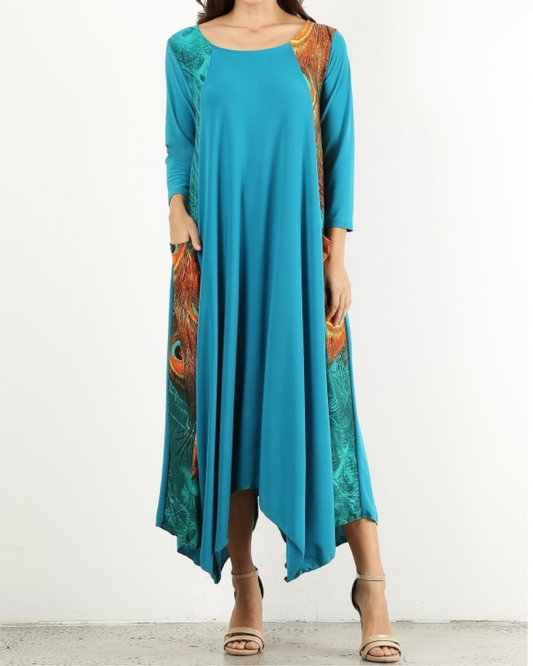 Teal Floral Block Dress