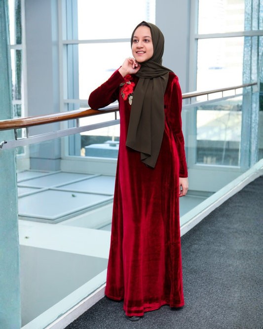 Maroon Velvet Applique Dress