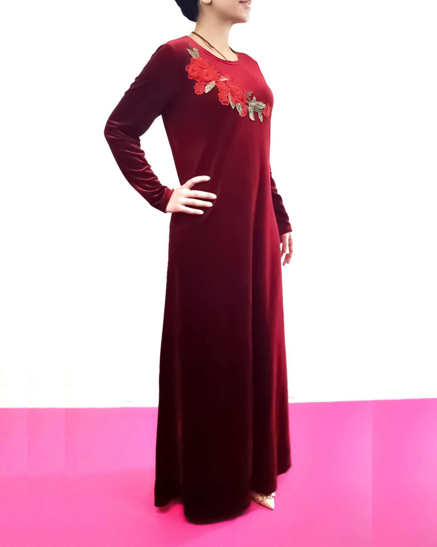 Maroon Velvet Applique Dress