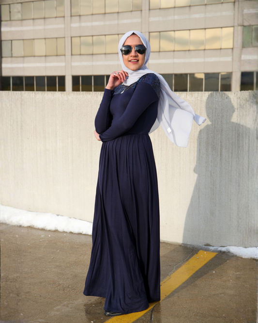 Midnight Navy Sequin Detail Dress