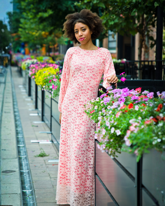Peach Full Lace Maxi Dress