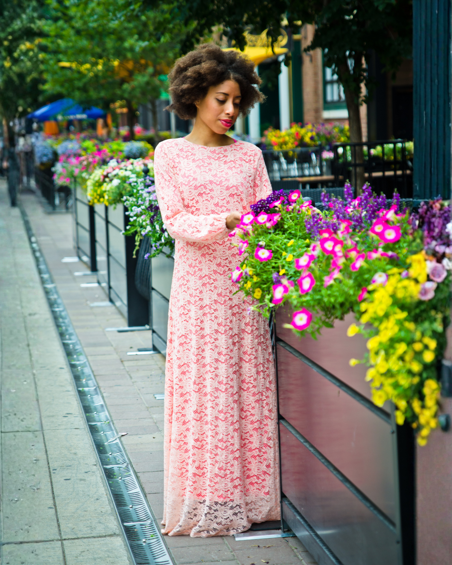 Peach Full Lace Maxi Dress