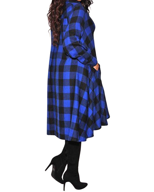 Navy and Black Plaid Tunic Shirt — Relaxed Fit with Pockets