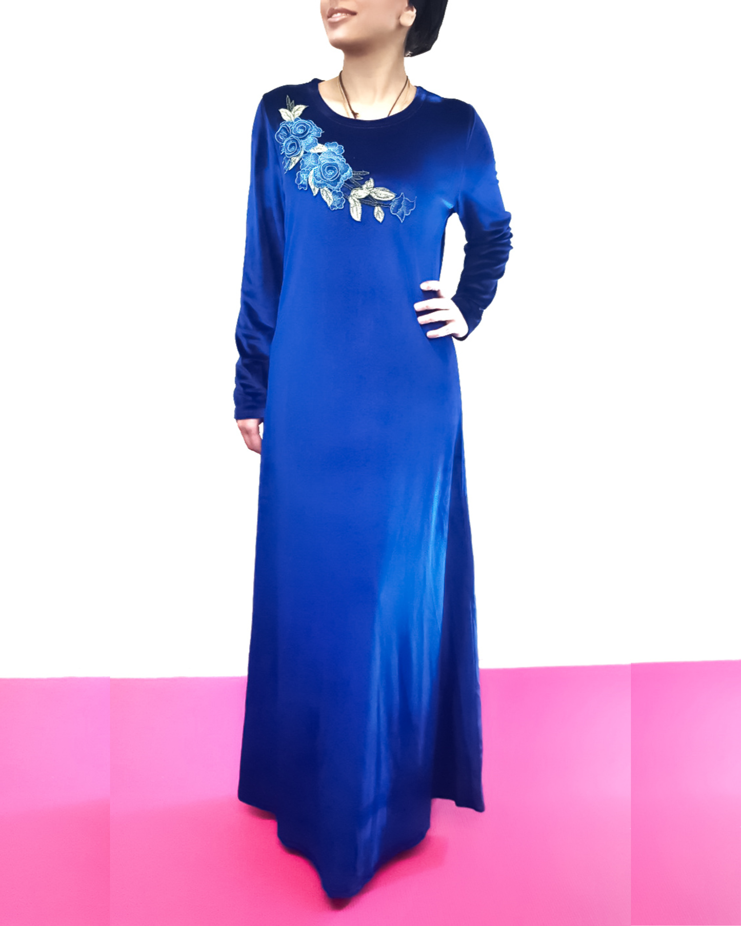 Royal Blue Velvet Applique Dress